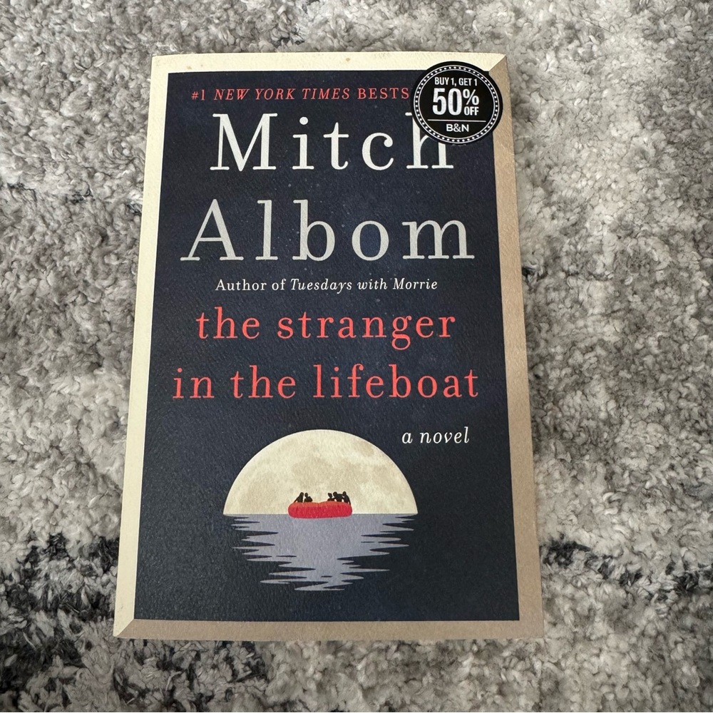Mitch Albom "The Stranger in the Lifeboat" - Black & Beige Cover